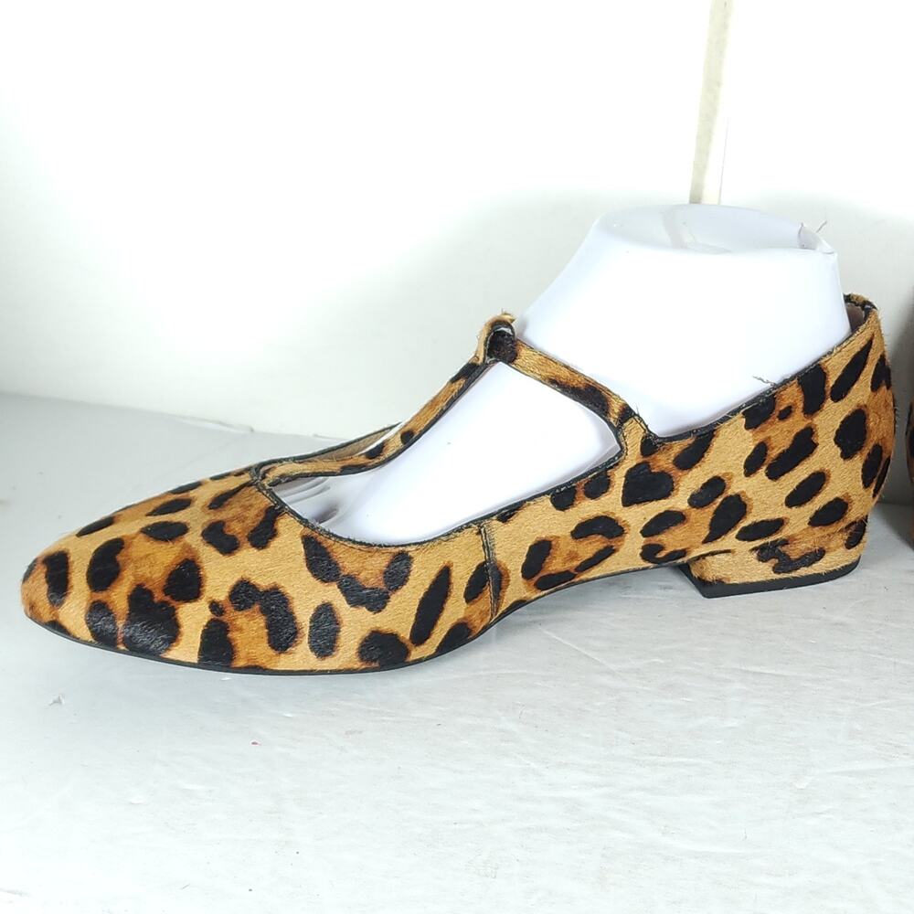 Boden Women's US8 Cowhide Hair Leopard print T Bar Pointed Toe Mary-jane Flats - Picture 8 of 15